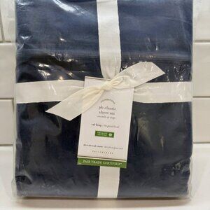 Pottery Barn Classic Navy California King Cotton Percale Sheet Set